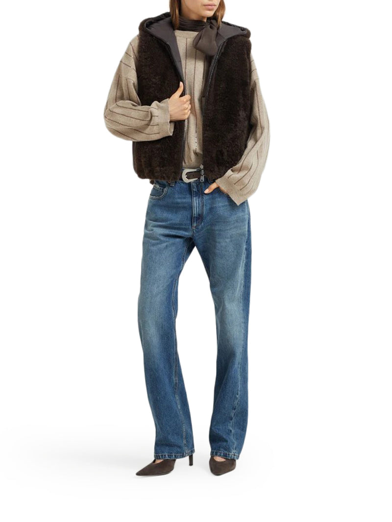 COLUMN PANTS IN AUTHENTIC DENIM WITH MONILE