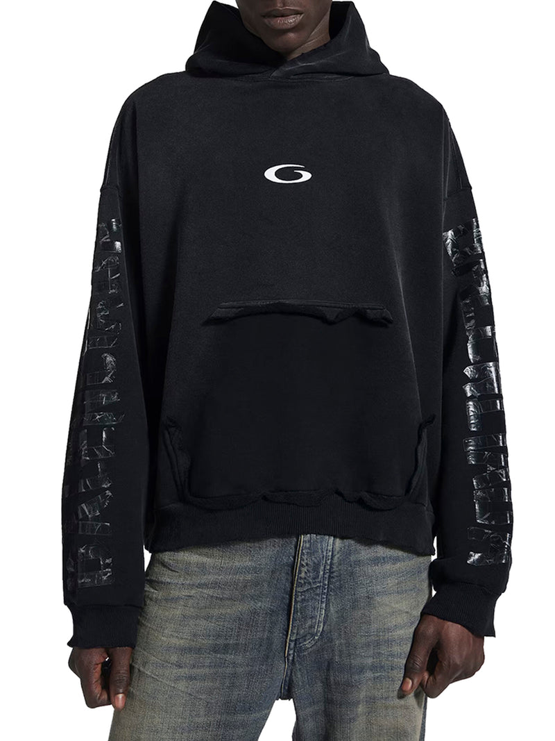 TRANSPARENT TAPE HOODIE WITH TORN POCKET