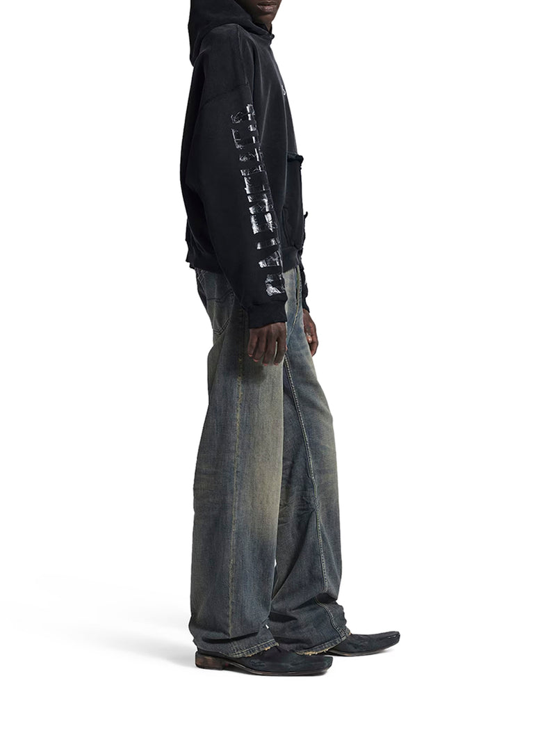 TRANSPARENT TAPE HOODIE WITH TORN POCKET