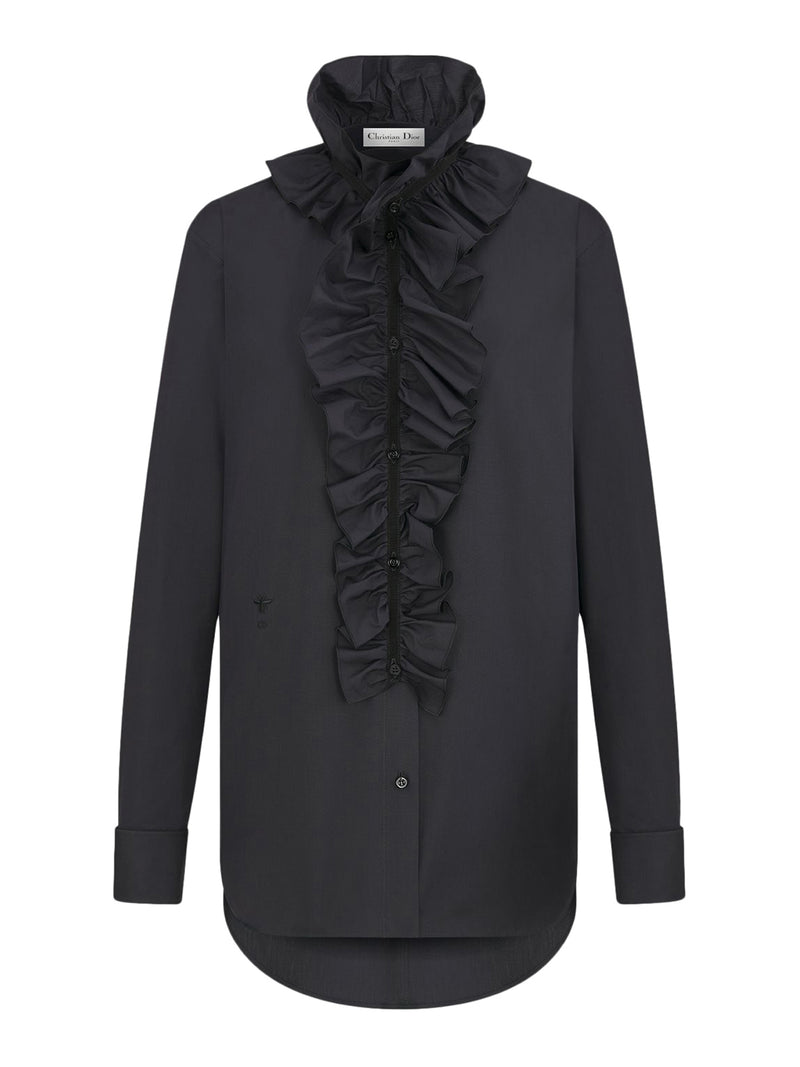 BLOUSE WITH REMOVABLE RUFFLED COLLAR IN COTTON POPLIN