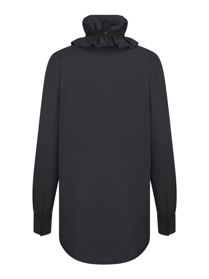 BLOUSE WITH REMOVABLE RUFFLED COLLAR IN COTTON POPLIN