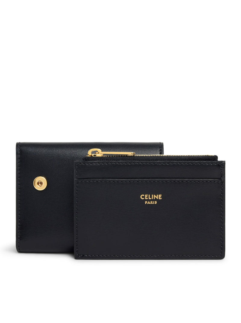TRIOMPHE COMPACT WALLET WITH COIN PURSE IN POLISHED CALFSKIN
