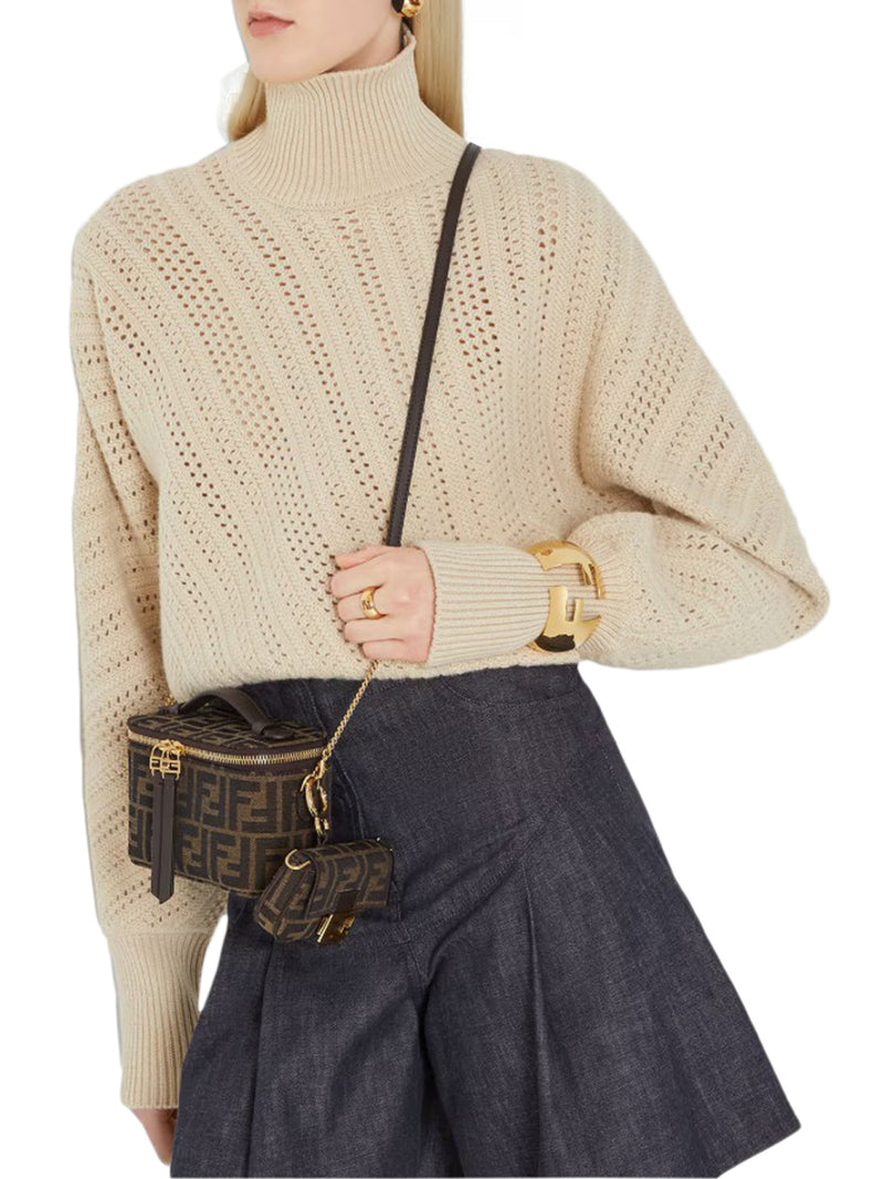 FENDI VANITY MINI BAG IN FF JACQUARD FABRIC, TOBACCO BROWN