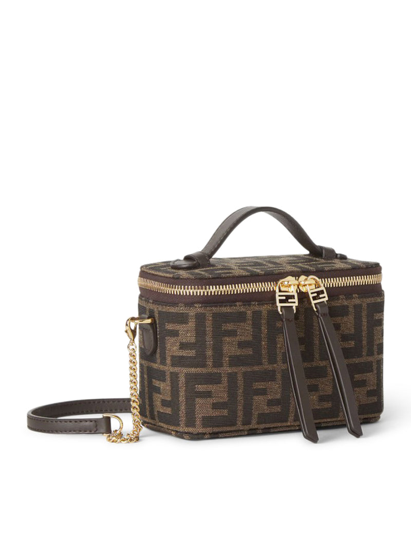 FENDI VANITY MINI BAG IN FF JACQUARD FABRIC, TOBACCO BROWN