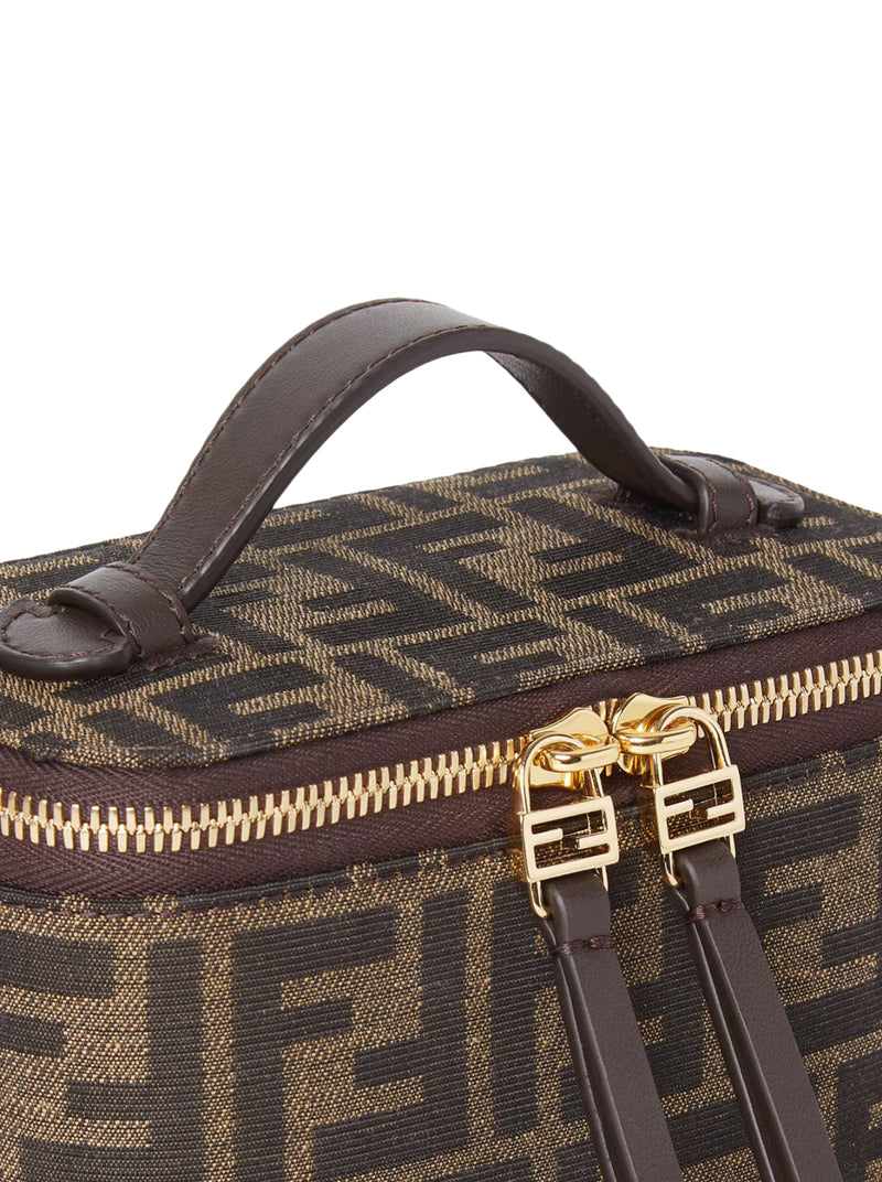 FENDI VANITY MINI BAG IN FF JACQUARD FABRIC, TOBACCO BROWN