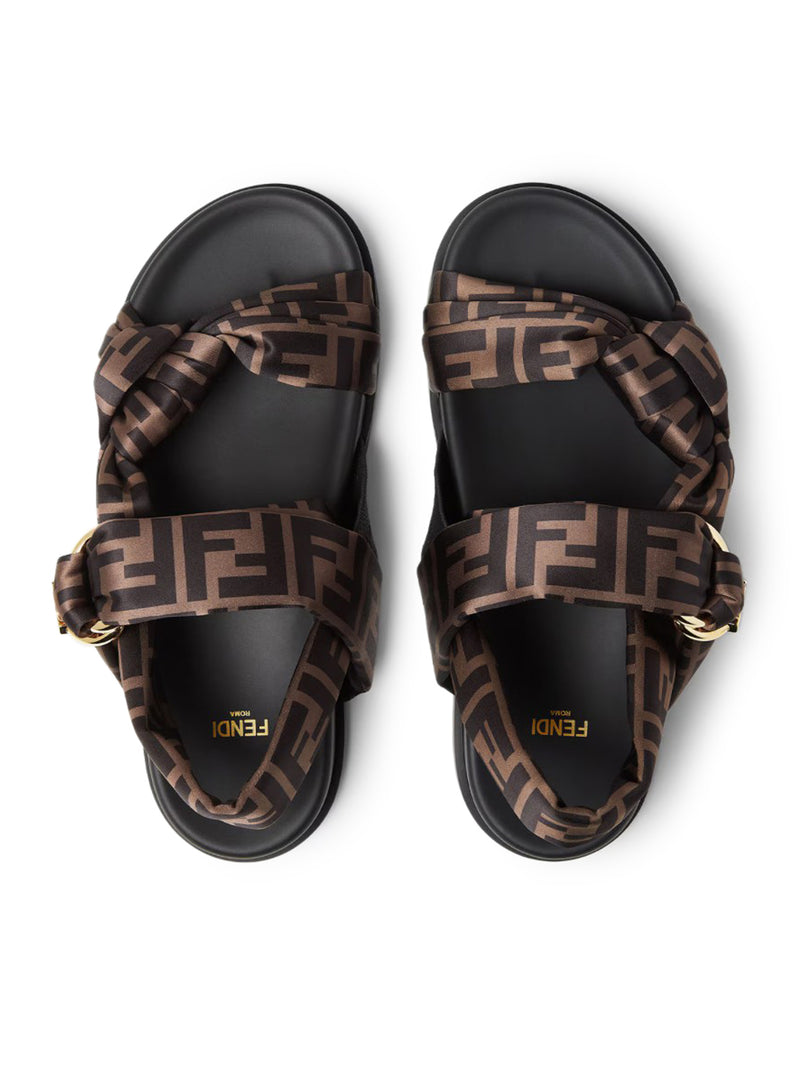 FENDI FEEL BROWN FF SATIN SANDAL