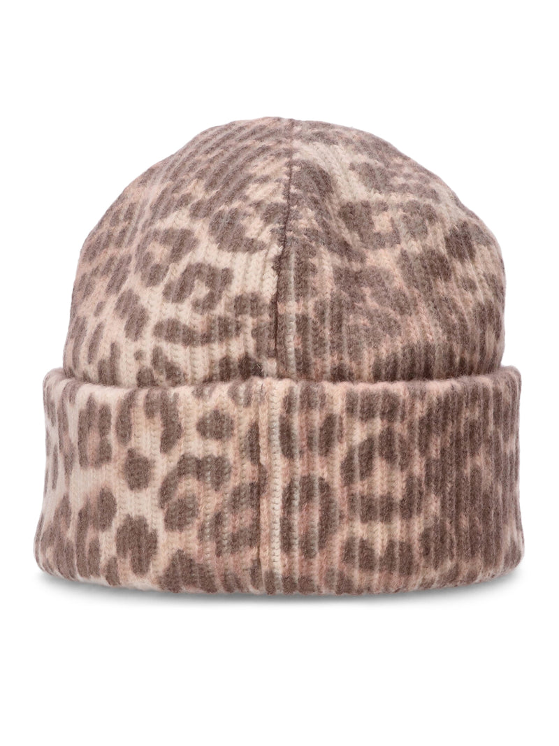 GRAPHIC WOOL MIX PRINTED LEOPARD BEANIE