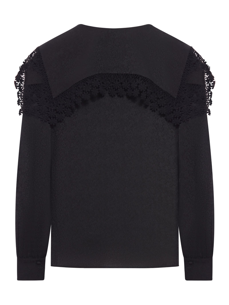 BLOUSE WITH MAXI COLLAR IN SILK JACQUARD AND LACE