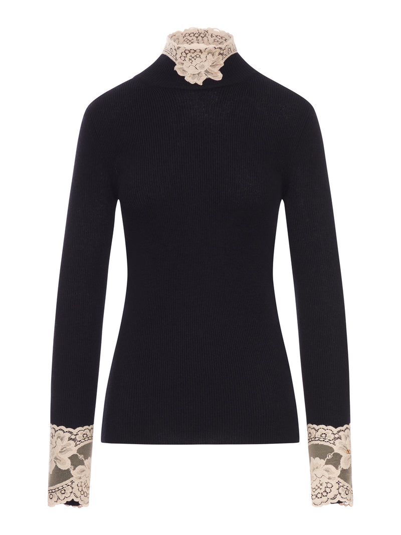 CASHMERE SWEATER WITH LACE INSERTS