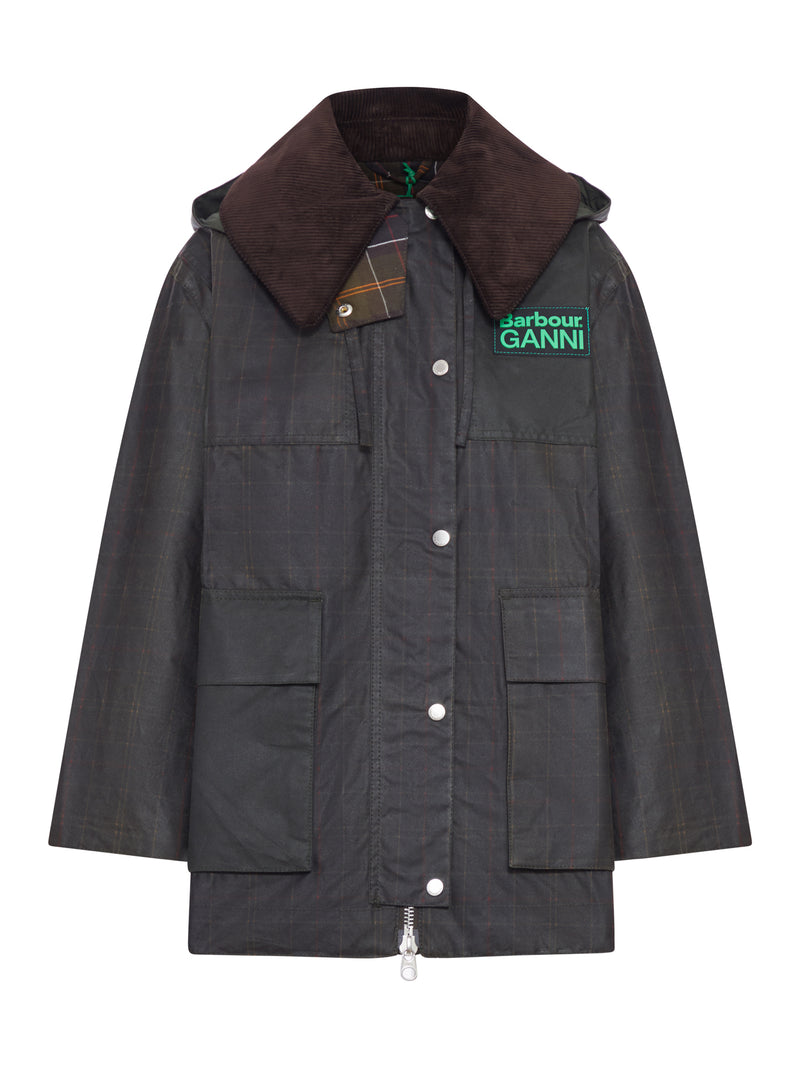 WAXED JACKET WITH TARTAN PRINT