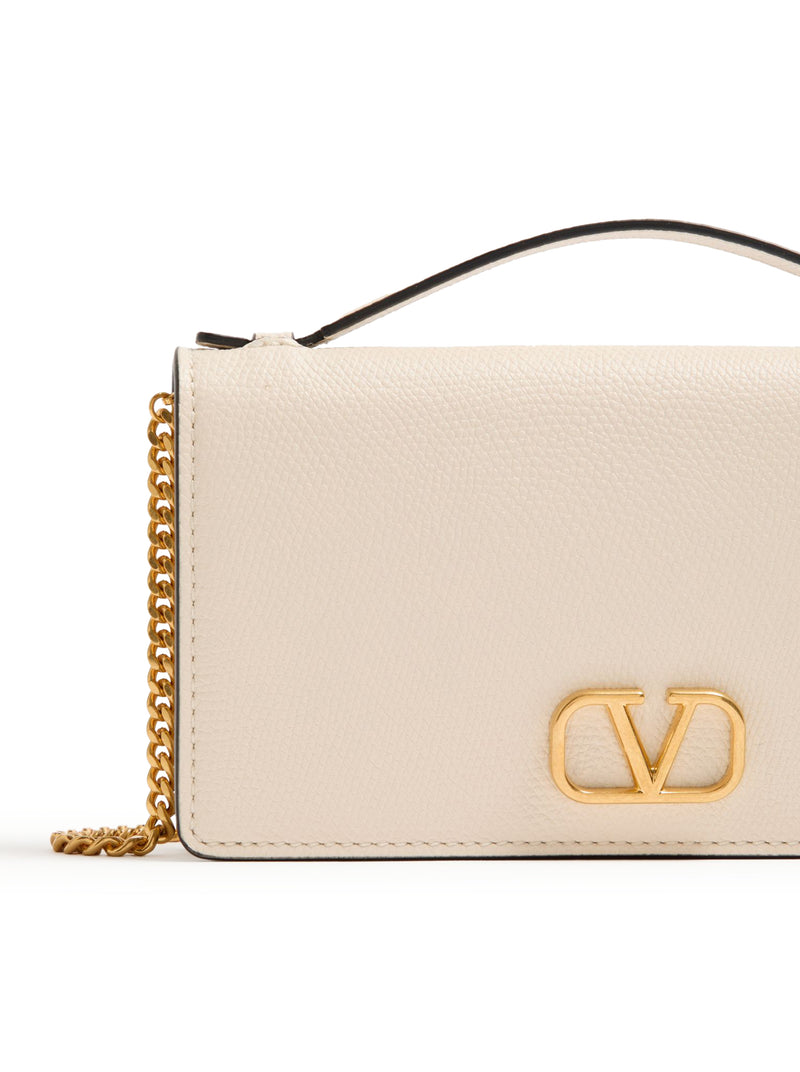 VLOGO SIGNATURE CHAIN WALLET IN GARNET CALFSKIN