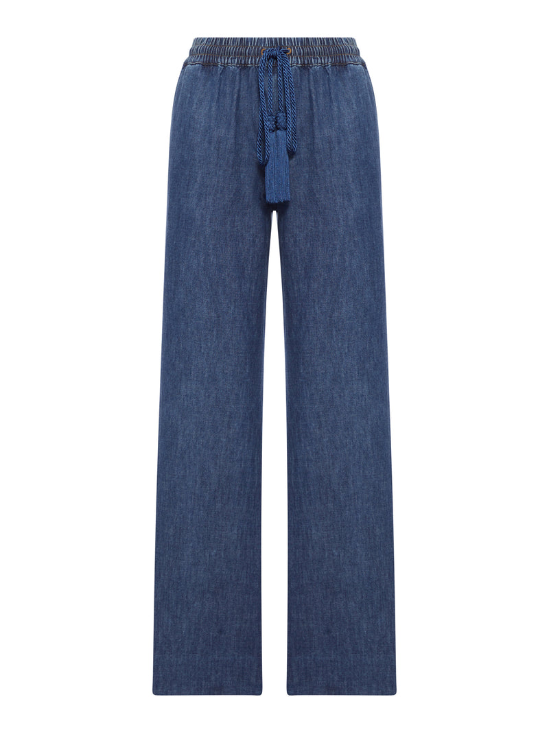 WIDE LEG CHAMBRAY PANTS