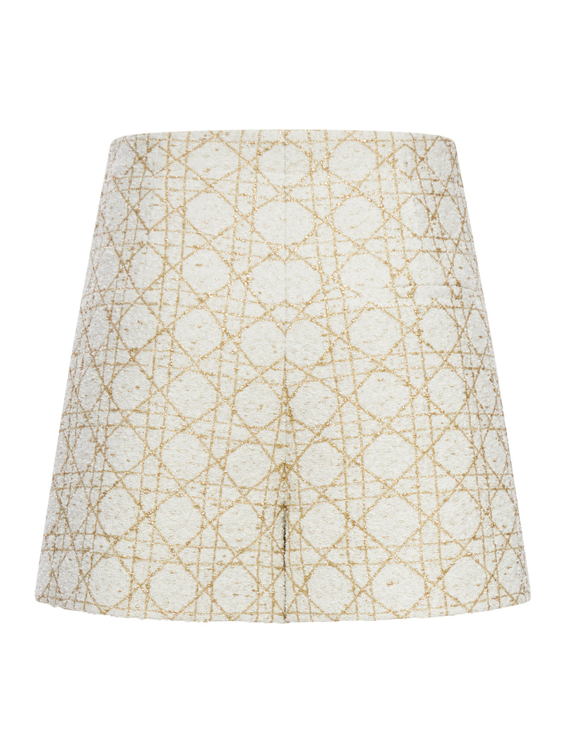 MACROCANNAGE TROUSERSKIRT IN WHITE AND GOLD WOOL BLEND TWEED