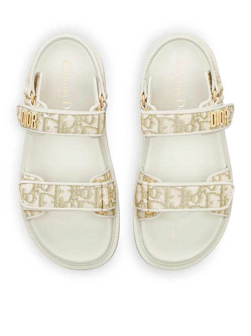 DIORACT SANDAL IN WHITE OBLIQUE JACQUARD WITH GOLD-COLOURED METALLIC THREAD