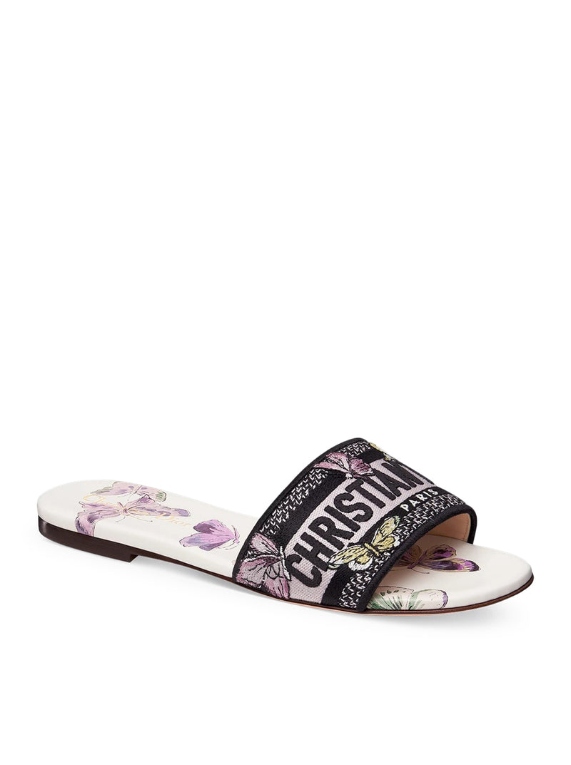 DWAY SANDAL IN EMBROIDERED COTTON WITH WHITE AND PURPLE BUTTERFLY MOTIF