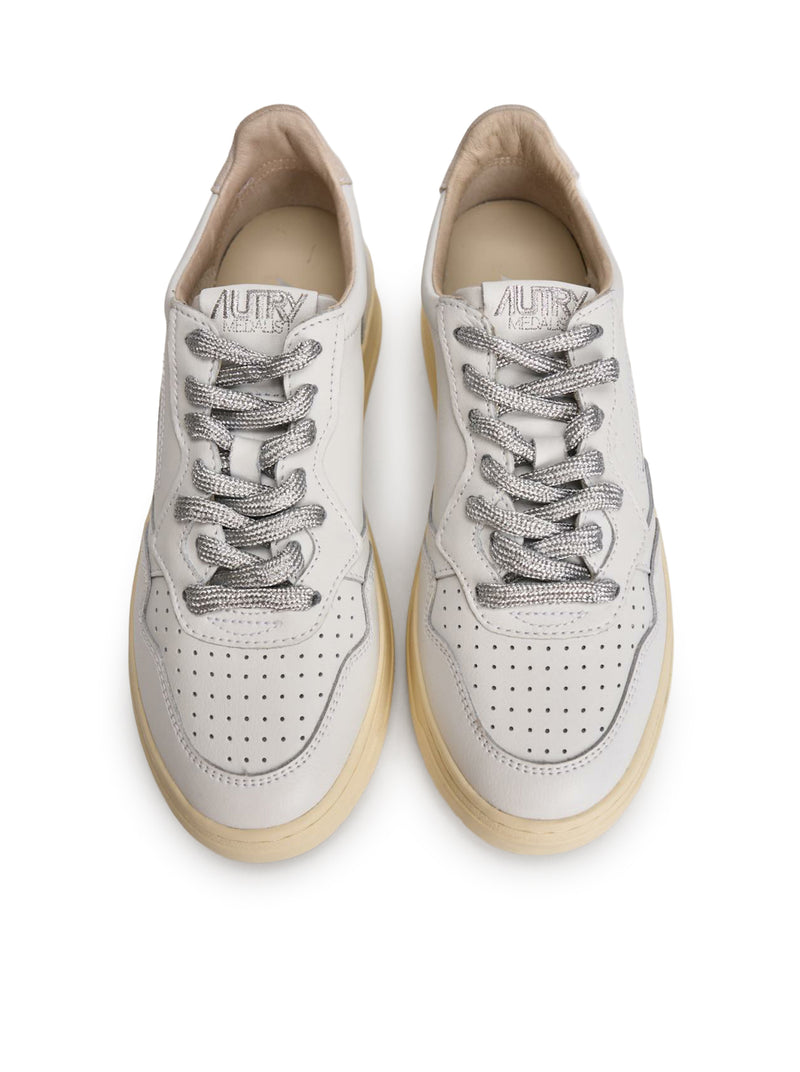 MEDALIST LOW SNEAKERS IN WHITE LEATHER WITH SILVER LUREX DETAILS
