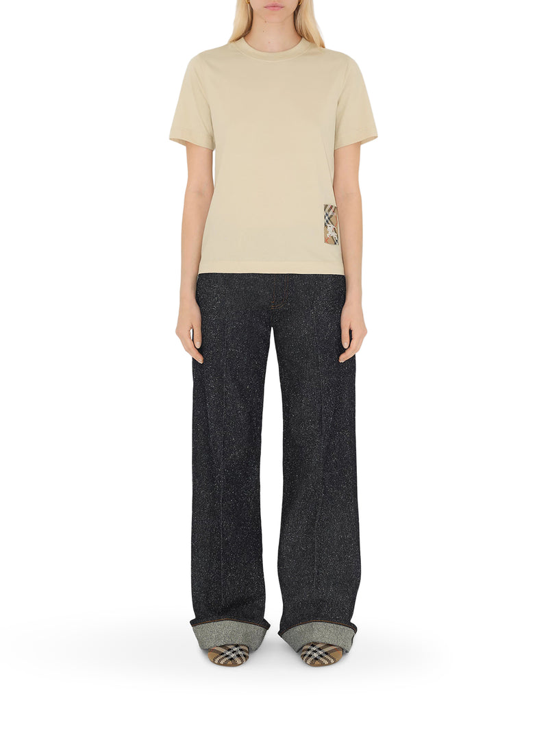 COTTON T-SHIRT WITH CHECK APPLIQUE