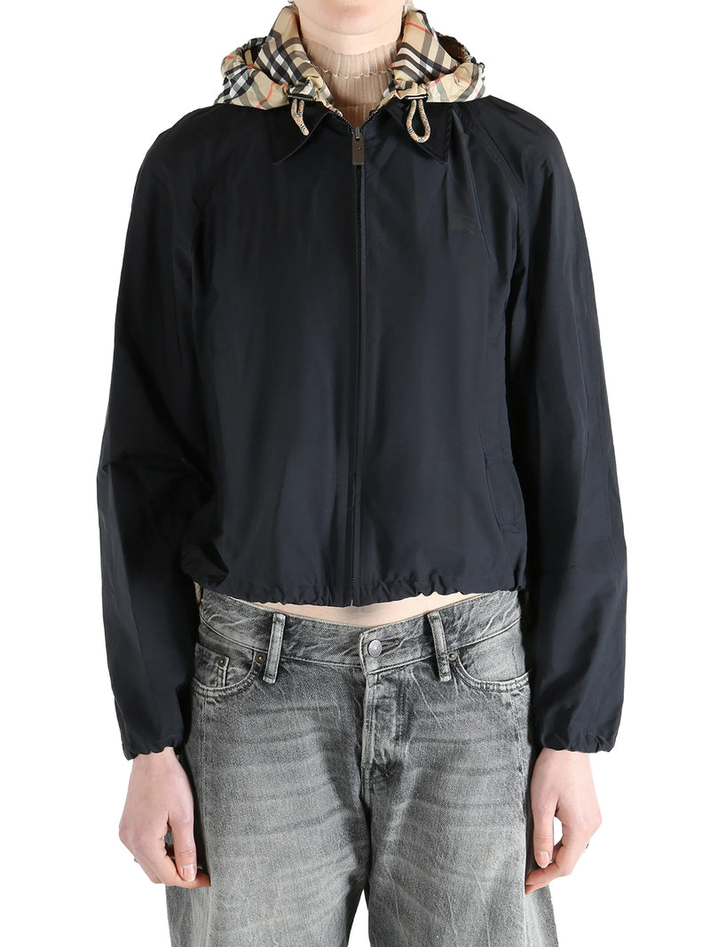 CROP JACKET WITH HOOD AND CHECK DETAILS