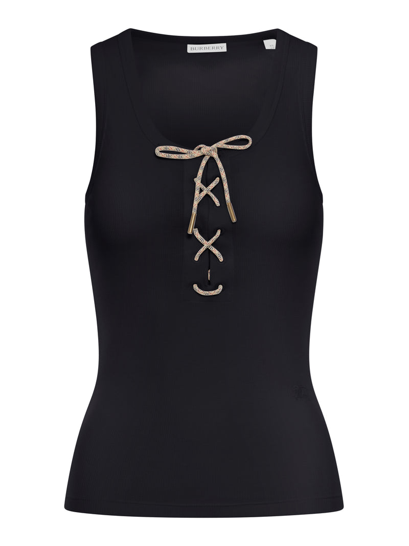 COTTON BLEND TANK TOP WITH CHECKED FINISHES