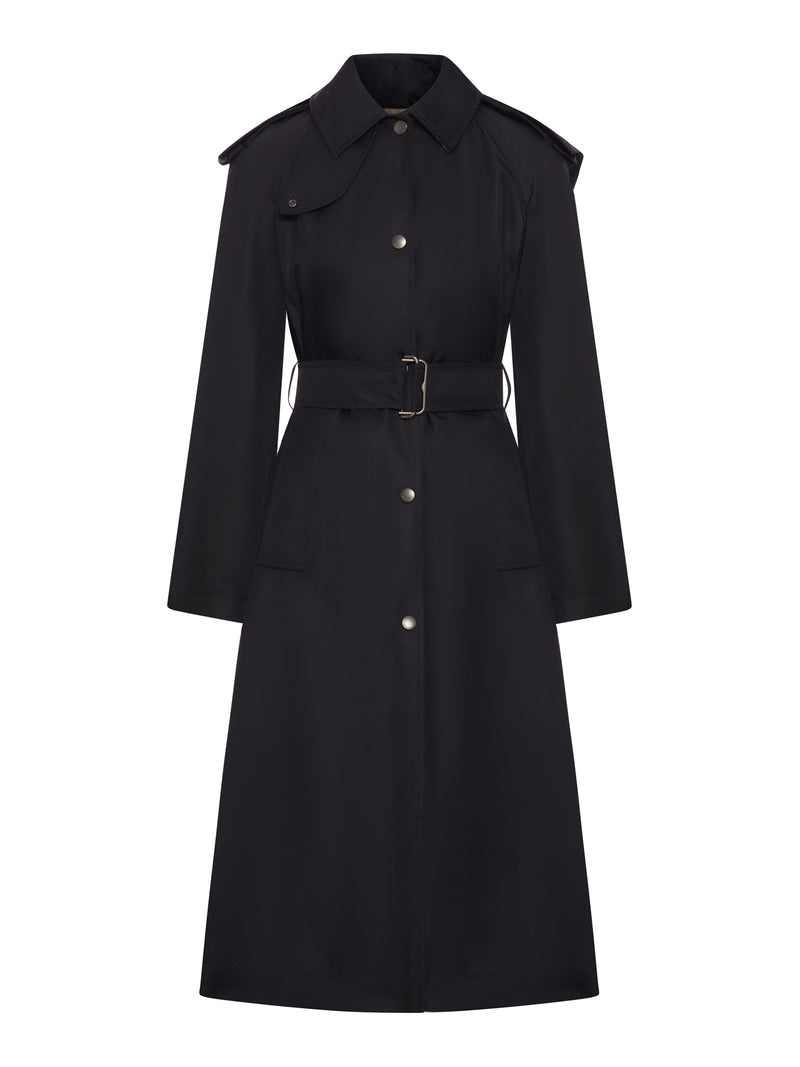 LONG NYLON CAR COAT WITH HOOD