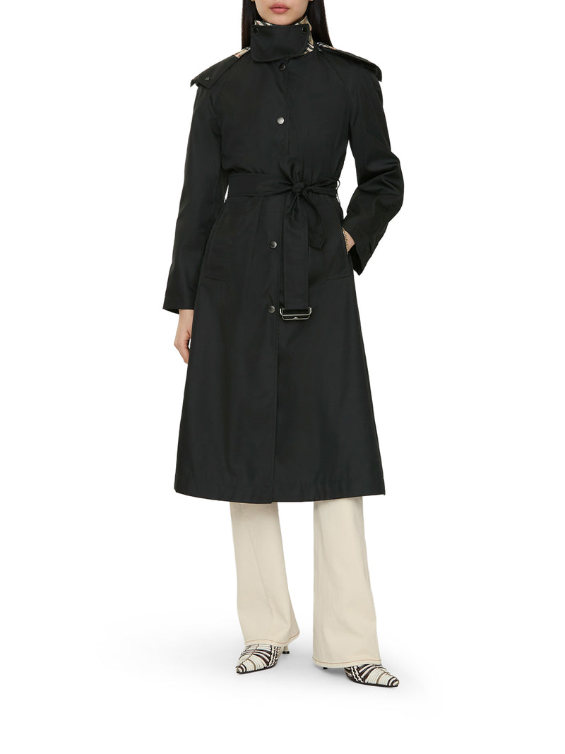 LONG NYLON CAR COAT WITH HOOD