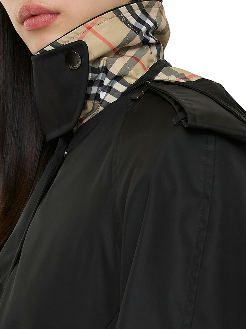 LONG NYLON CAR COAT WITH HOOD
