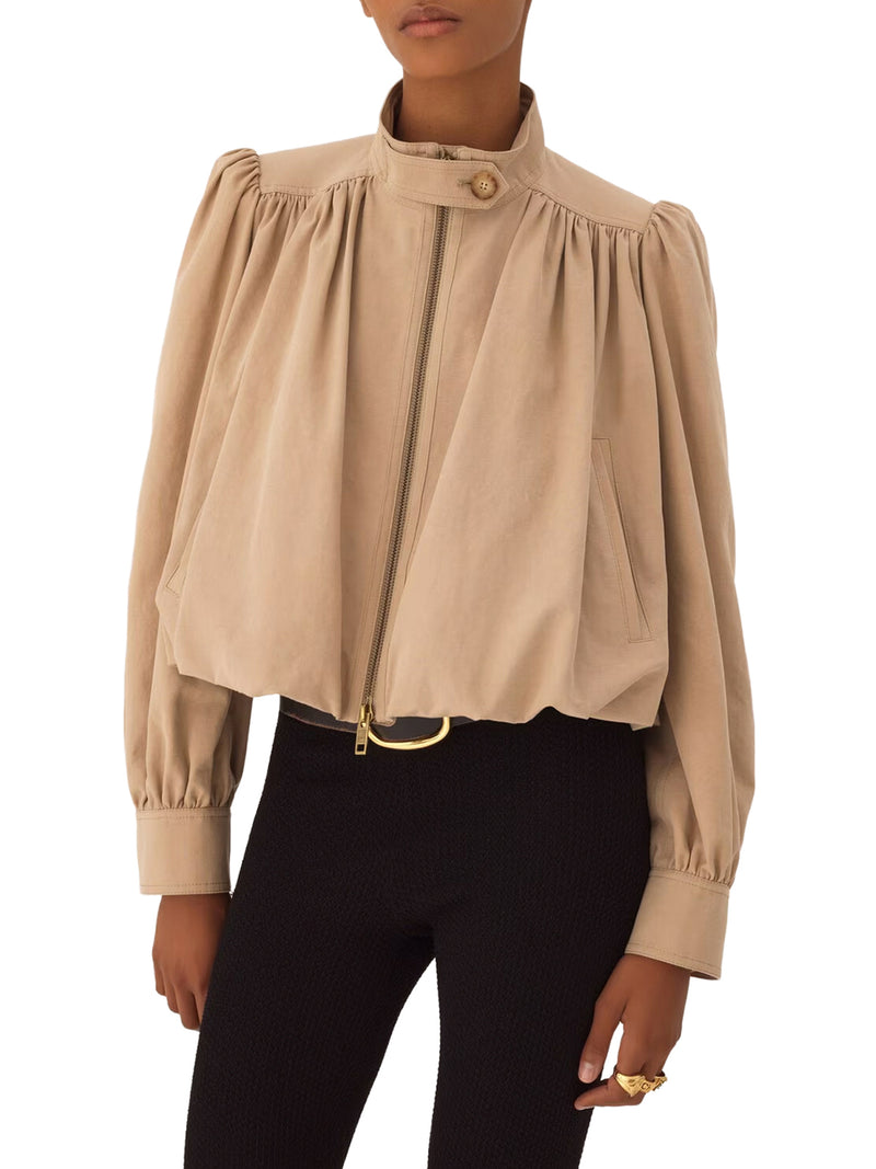 SHORT COTTON JACKET WITH GRIPPED SLEEVES