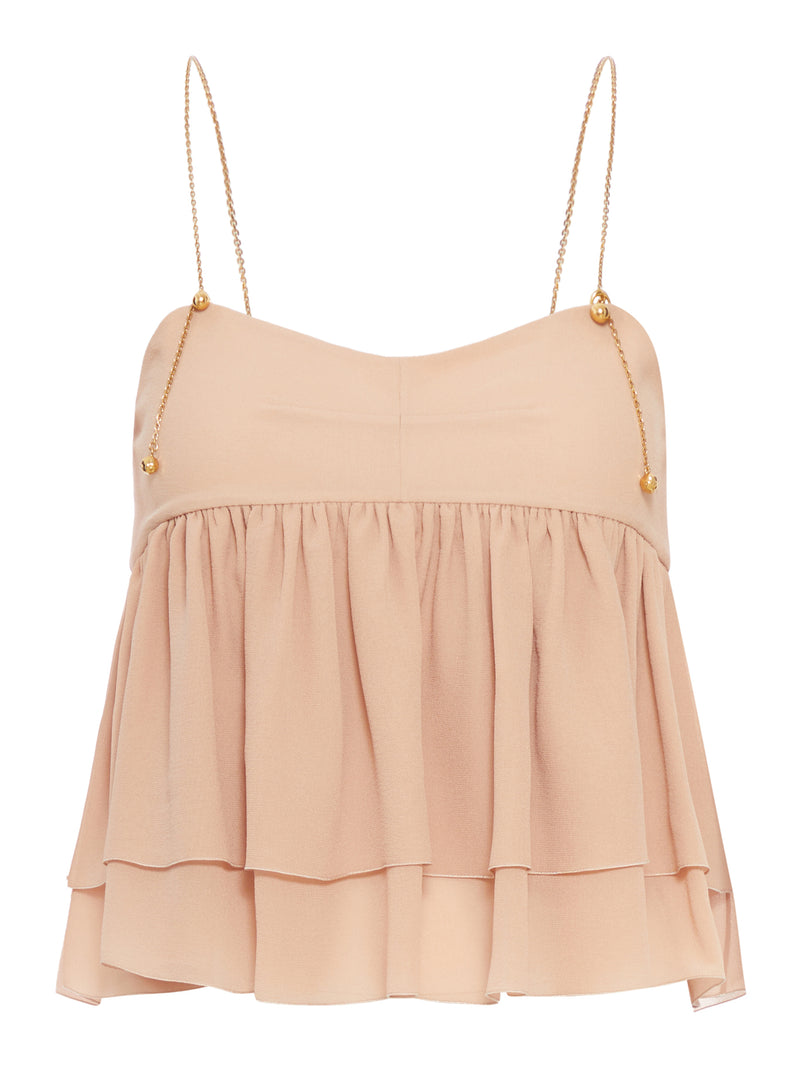 SLEEVELESS SILK GEORGETTE TOP WITH RUFFLES