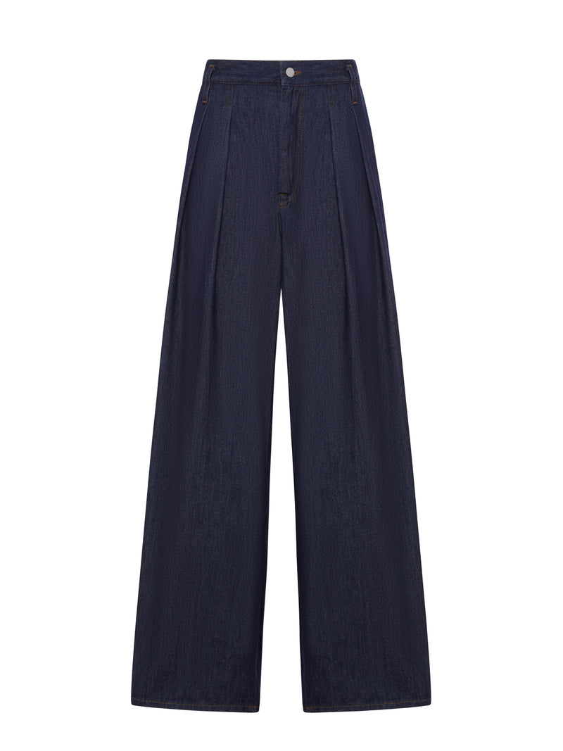 WIDE LEG JEANS WITH DARTS IN DARK DENIM