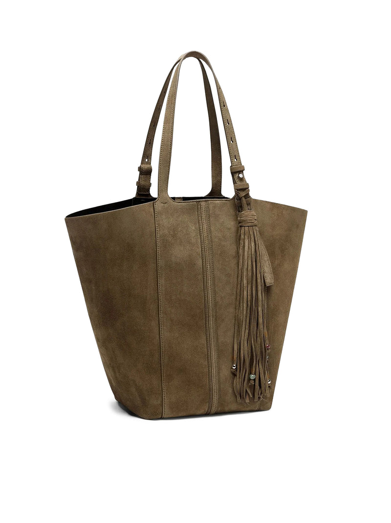 SUEDE TOTE BAG WITH FRINGES