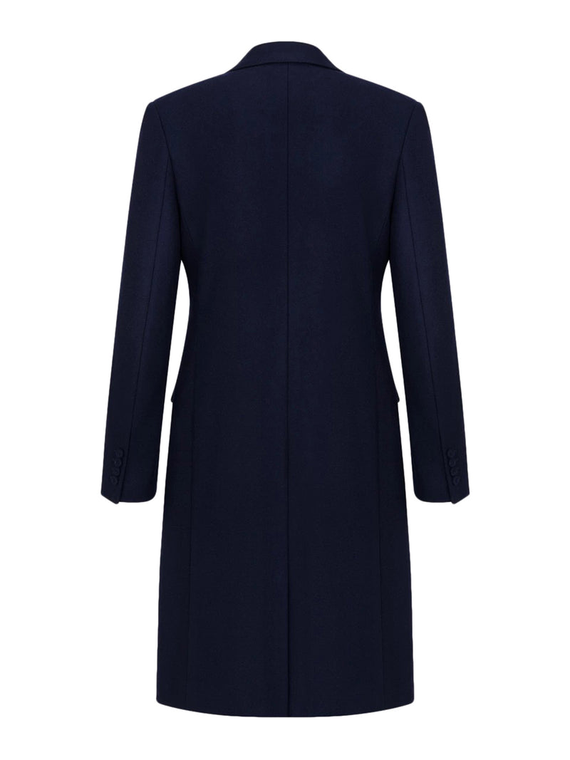 LONG COAT WITH BUTTONED BAND IN VIRGIN WOOL