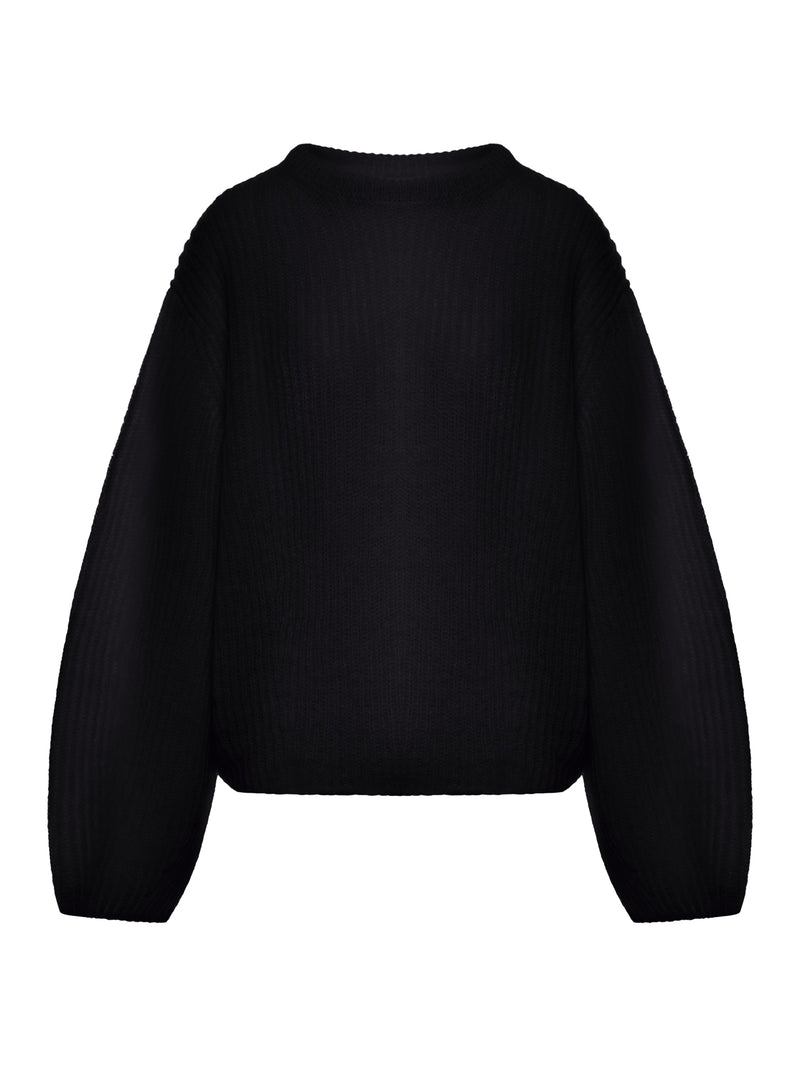 BLACK MOHAIR BLEND RIBBED SWEATER