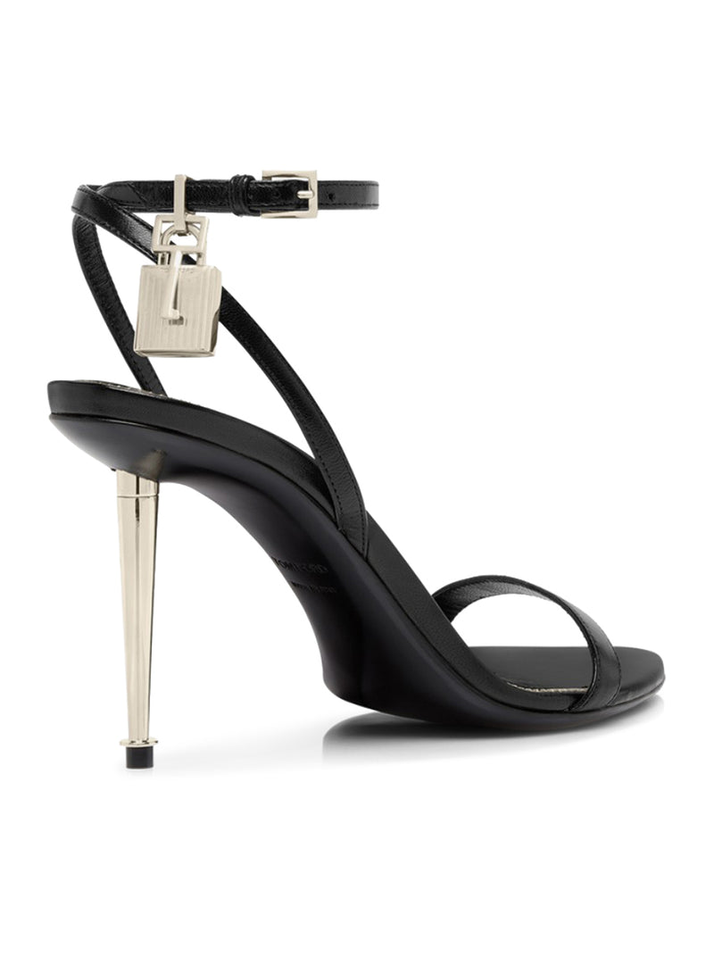 POINTED-TOE SANDAL WITH PADLOCK IN POLISHED LEATHER