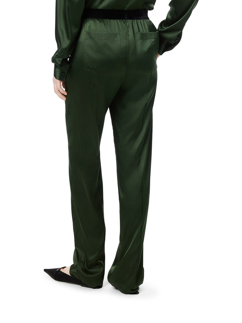 GREEN STRETCH SILK SATIN TROUSERS