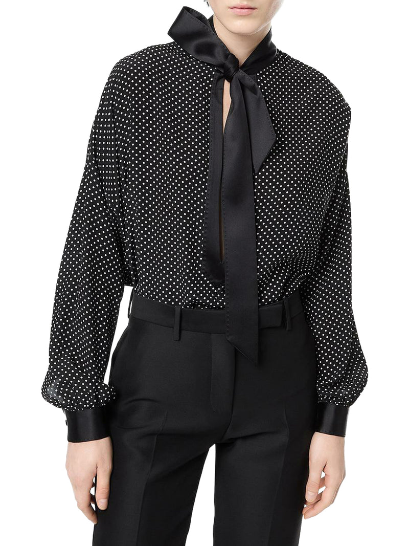 POLKA-DOT SILK CREPE BLOUSE WITH TUXEDO DETAILS