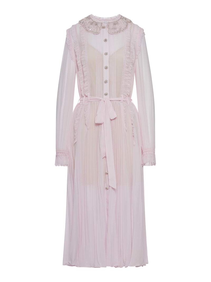 PLEATED GEORGETTE MIDI DRESS