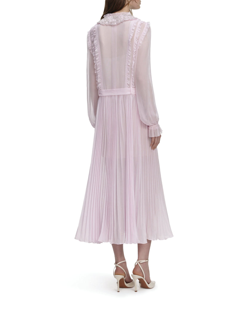 PLEATED GEORGETTE MIDI DRESS