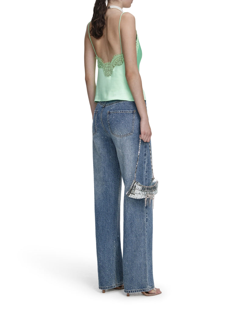 STRAIGHT LEG DENIM JEANS WITH RHINESTONE