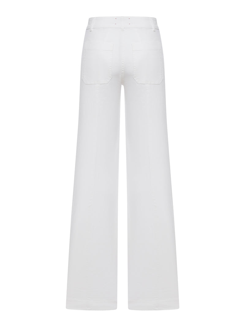 WIDE-LEG JANE JEANS IN WHITE COTTON WITH GOLD BUTTONS