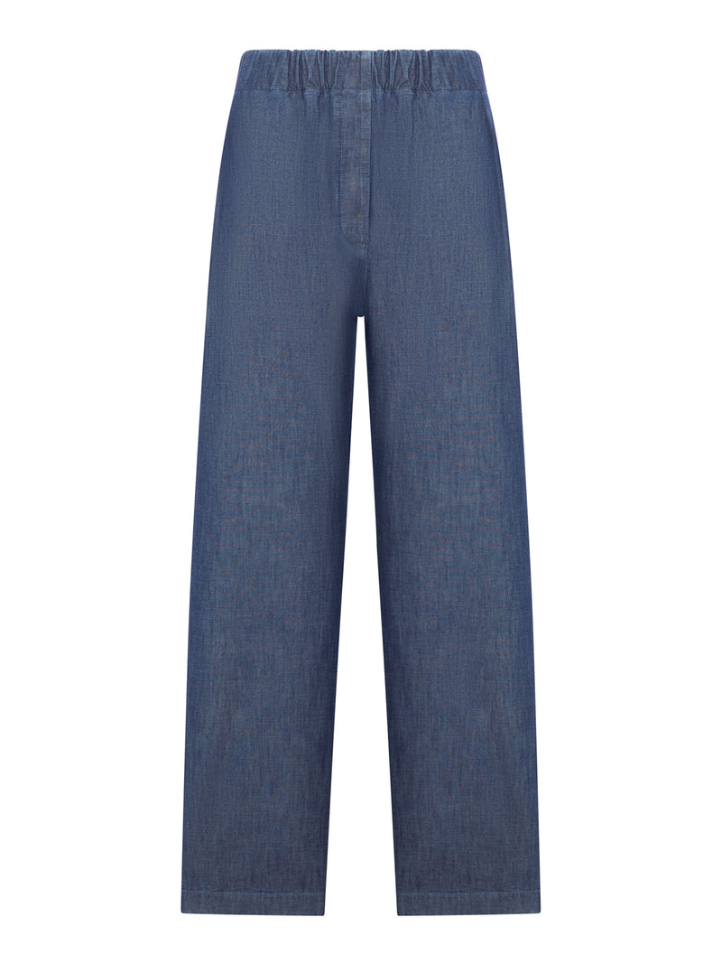 WIDE LEG TROUSERS IN LIGHTWEIGHT COTTON CHAMBRAY