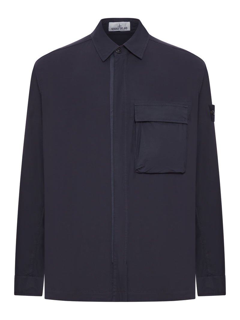 STRETCH COTTON CANVAS OVERSHIRT WITH FLAP POCKET ON THE CHEST