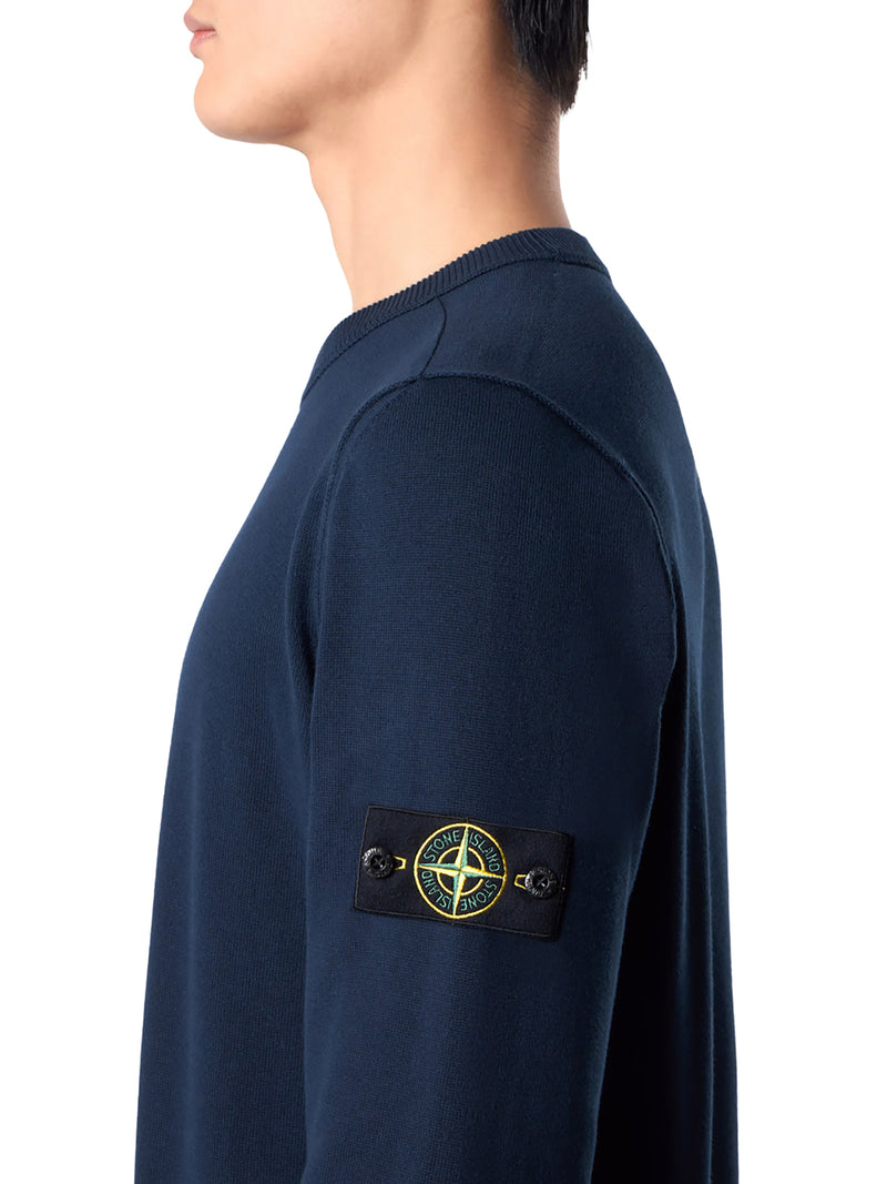 STONE ISLAND CREW NECK SWEATER WITH BADGE, NAVY BLUE