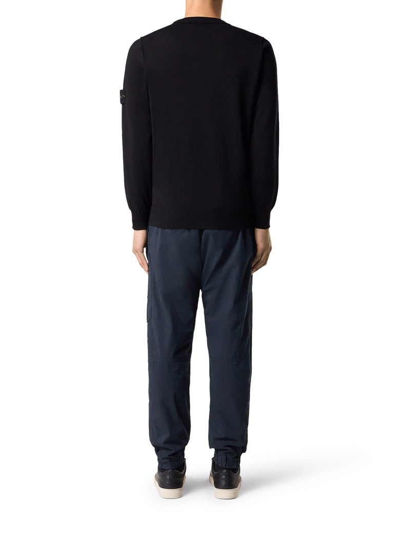 STONE ISLAND CREW NECK SWEATER WITH BADGE BLACK