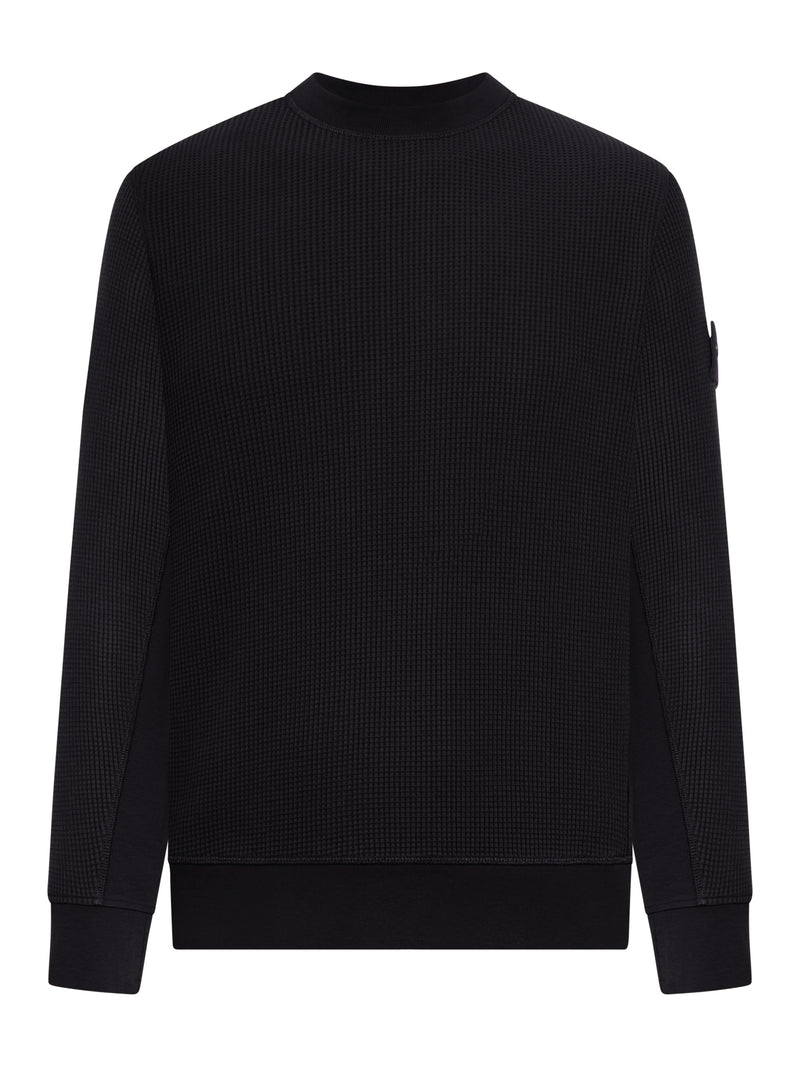 CREW NECK SWEATSHIRT IN ORGANIC COTTON WITH HONEYCOMB WORKMANSHIP