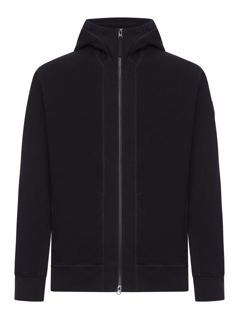 COTTON ZIP-UP SWEATER WITH HOOD AND GHOST BADGE