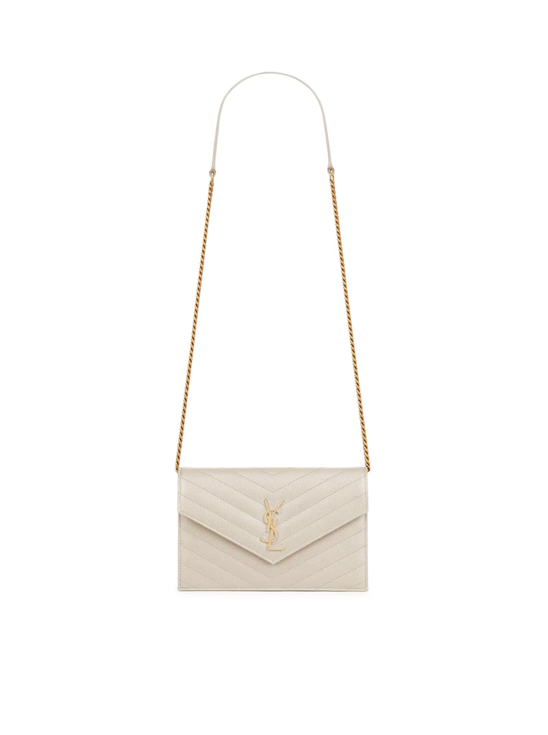 CLASSIC CASSANDRE CHAIN ENVELOPE CLUTCH IN GRAIN DE POUDRE LEATHER