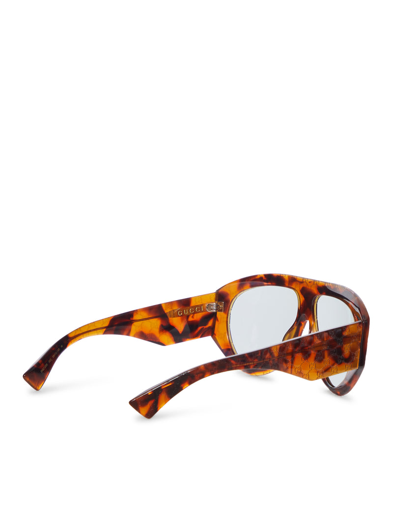 TORTOISESHELL ACETATE MASK SUNGLASSES WITH GG PATTERN