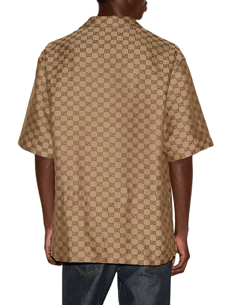 LINEN BLEND SHIRT WITH ALLOVER GG