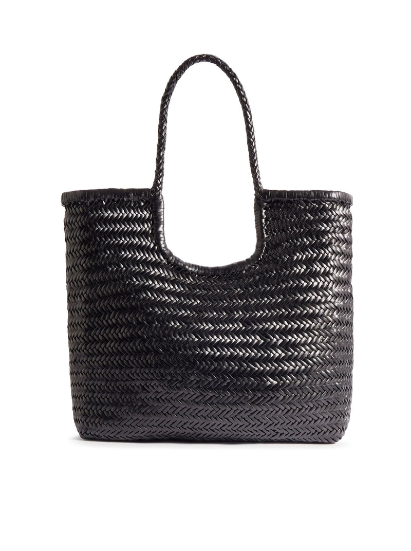 NS DIAGONAL BLACK LEATHER TOTE BAG