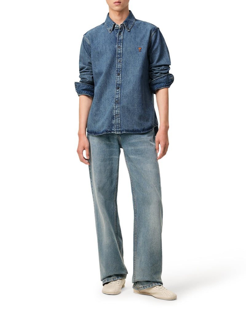 LIGHT DENIM BUTTON-DOWN SHIRT WITH AMI DE COEUR